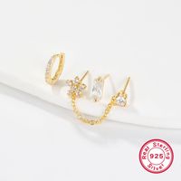 1 Set Hawaiian Baroque Style Vacation Geometric Flower Chain Inlay Sterling Silver Zircon Gold Plated Earrings main image 8