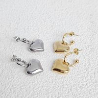1 Pair French Style Simple Style Heart Shape Stainless Steel 18K Gold Plated Drop Earrings main image 7