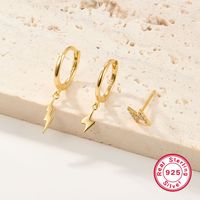1 Set Casual Simple Style Lightning Asymmetrical Inlay Sterling Silver Zircon White Gold Plated Gold Plated Drop Earrings Ear Studs main image 4