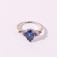 Wholesale Luxurious Queen Shiny Water Droplets Copper Inlay Rhodium Plated Gem Zircon Rings main image 3