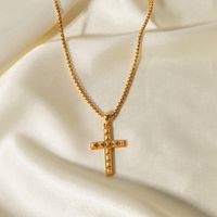 Stainless Steel 18K Gold Plated IG Style Cross Rivet Pendant Necklace main image 3