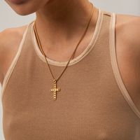Stainless Steel 18K Gold Plated IG Style Cross Rivet Pendant Necklace main image 1