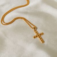 Stainless Steel 18K Gold Plated IG Style Cross Rivet Pendant Necklace main image 5