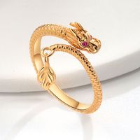 Großhandel IG-Stil Drachen Kupfer Überzug Inlay Zirkon Charm Ring Offener Ring main image 1