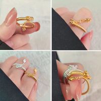 Wholesale IG Style Dragon Copper Plating Inlay Zircon Charm Rings Open Rings main image 4