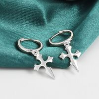 1 Pair Retro Simple Style Cross Copper Silver Plated Drop Earrings sku image 1