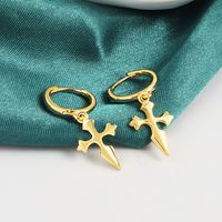 1 Pair Retro Simple Style Cross Copper Silver Plated Drop Earrings sku image 2