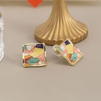 Sweet Color Block Oil Painting Alloy Enamel Women's Ear Studs 1 Pair sku image 2