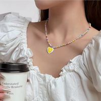 IG Style Sweet Heart Shape Flower Beaded Women's Pendant Necklace 1 Piece sku image 1