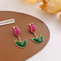 Sweet Simple Style Flower Alloy Resin Plating Women's Drop Earrings 1 Pair main image 6