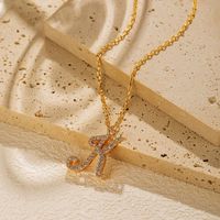 Copper 18K Gold Plated Simple Style Letter Inlay Zircon Pendant Necklace main image 3