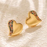 1 Pair Sweet Heart Shape Inlay Copper Zircon 18K Gold Plated Ear Studs main image 1