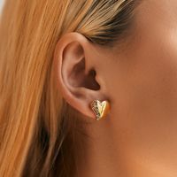 1 Pair Sweet Heart Shape Inlay Copper Zircon 18K Gold Plated Ear Studs main image 5