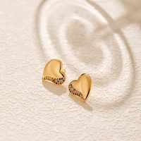 1 Pair Sweet Heart Shape Inlay Copper Zircon 18K Gold Plated Ear Studs main image 3