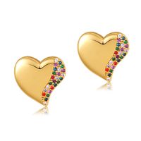 1 Pair Sweet Heart Shape Inlay Copper Zircon 18K Gold Plated Ear Studs main image 2