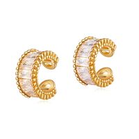 1 Pair Simple Style Geometric Inlay Copper Zircon 18K Gold Plated Ear Cuffs main image 5