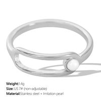 Titanium Steel 18K Gold Plated Vintage Style Simple Style Plating Inlay Lines Pearl Rings sku image 2