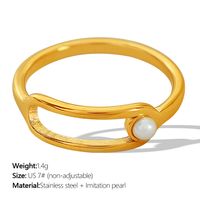 Titanium Steel 18K Gold Plated Vintage Style Simple Style Plating Inlay Lines Pearl Rings sku image 1