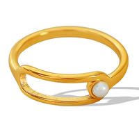 Titanium Steel 18K Gold Plated Vintage Style Simple Style Plating Inlay Lines Pearl Rings main image 8