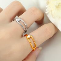 Titanium Steel 18K Gold Plated Vintage Style Simple Style Plating Inlay Lines Pearl Rings main image 7