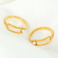 Titanium Steel 18K Gold Plated Vintage Style Simple Style Plating Inlay Lines Pearl Rings main image 5