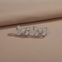 Style IG Noeud D'Arc Alliage Acier Au Titane Placage Incruster Zircon Femmes Anneaux Des Boucles D'Oreilles Collier main image 5