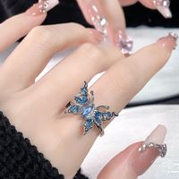 Copper Silver Plated Sweet Cool Style Butterfly Enamel Inlay Rhinestones Rings Bracelets main image 5