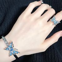Copper Silver Plated Sweet Cool Style Butterfly Enamel Inlay Rhinestones Rings Bracelets main image 3