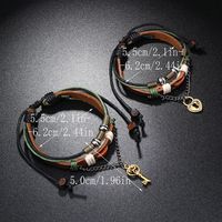 Retro Key Lock Pu Leather Alloy Wax Line Knitting Couple Bracelets main image 5