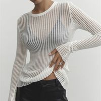 Women's Knitwear Long Sleeve Sweaters & Cardigans Ripped Streetwear Solid Color main image 8