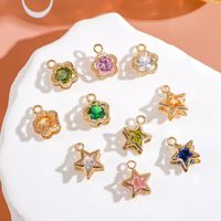 50 PCS/Package 15 * 19mm Metal Zircon 14K Gold Plated Star Flower Polished Pendant main image 1