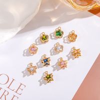 50 PCS/Package 15 * 19mm Metal Zircon 14K Gold Plated Star Flower Polished Pendant main image 3