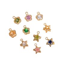 50 PCS/Package 15 * 19mm Metal Zircon 14K Gold Plated Star Flower Polished Pendant main image 5