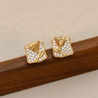 1 Pair Simple Style Rose Plating Copper Zircon 18K Gold Plated Ear Studs main image 4