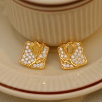 1 Pair Simple Style Rose Plating Copper Zircon 18K Gold Plated Ear Studs main image 5