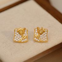 1 Pair Simple Style Rose Plating Copper Zircon 18K Gold Plated Ear Studs main image 6