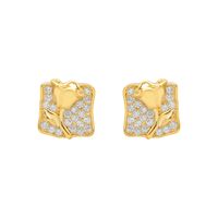 1 Pair Simple Style Rose Plating Copper Zircon 18K Gold Plated Ear Studs main image 3