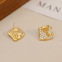 1 Pair Simple Style Rose Plating Copper Zircon 18K Gold Plated Ear Studs main image 8