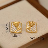 1 Pair Simple Style Rose Plating Copper Zircon 18K Gold Plated Ear Studs sku image 1
