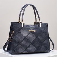 Women's Medium Pu Leather Argyle Classic Style Zipper Handbag sku image 1