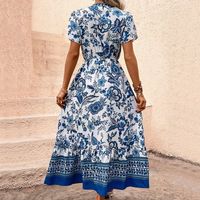 Frau Normales Kleid Einfacher Stil V-Ausschnitt Drucken Kurzarm Drucken Midi-Kleid Reisen main image 4