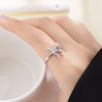 Wholesale Sweet Simple Style Butterfly Copper Polishing Inlay Zircon Open Rings main image 2