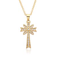 Copper Gold Plated Simple Style Shiny Cross Hollow Out Inlay Zircon Pendant Necklace main image 4
