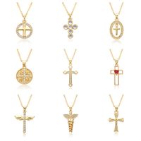 Copper Gold Plated Simple Style Shiny Cross Hollow Out Inlay Zircon Pendant Necklace main image 1