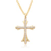Copper Gold Plated Simple Style Shiny Cross Hollow Out Inlay Zircon Pendant Necklace main image 5