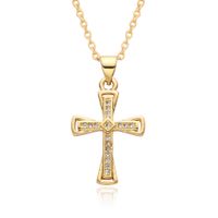 Copper Gold Plated Simple Style Shiny Cross Hollow Out Inlay Zircon Pendant Necklace main image 6