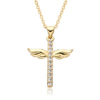 Copper Gold Plated Simple Style Shiny Cross Hollow Out Inlay Zircon Pendant Necklace sku image 5