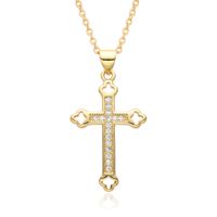Copper Gold Plated Simple Style Shiny Cross Hollow Out Inlay Zircon Pendant Necklace sku image 7