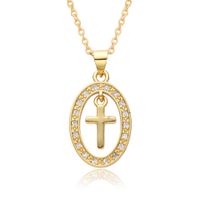 Copper Gold Plated Simple Style Shiny Cross Hollow Out Inlay Zircon Pendant Necklace sku image 8