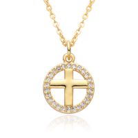 Copper Gold Plated Simple Style Shiny Cross Hollow Out Inlay Zircon Pendant Necklace sku image 10